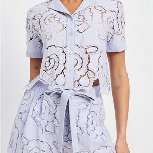 NWT En Saison Light Purple Lace Button Down Shirt